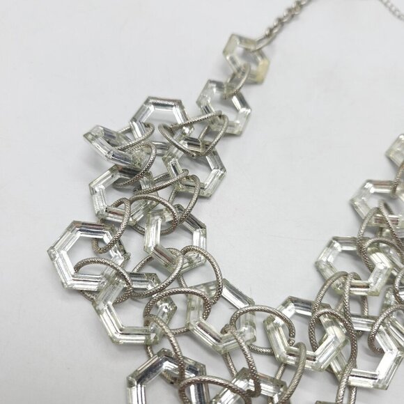 Clear Silver Tone Hexagon Link Statement Necklace By Erica Lyons - Picture 4 of 7